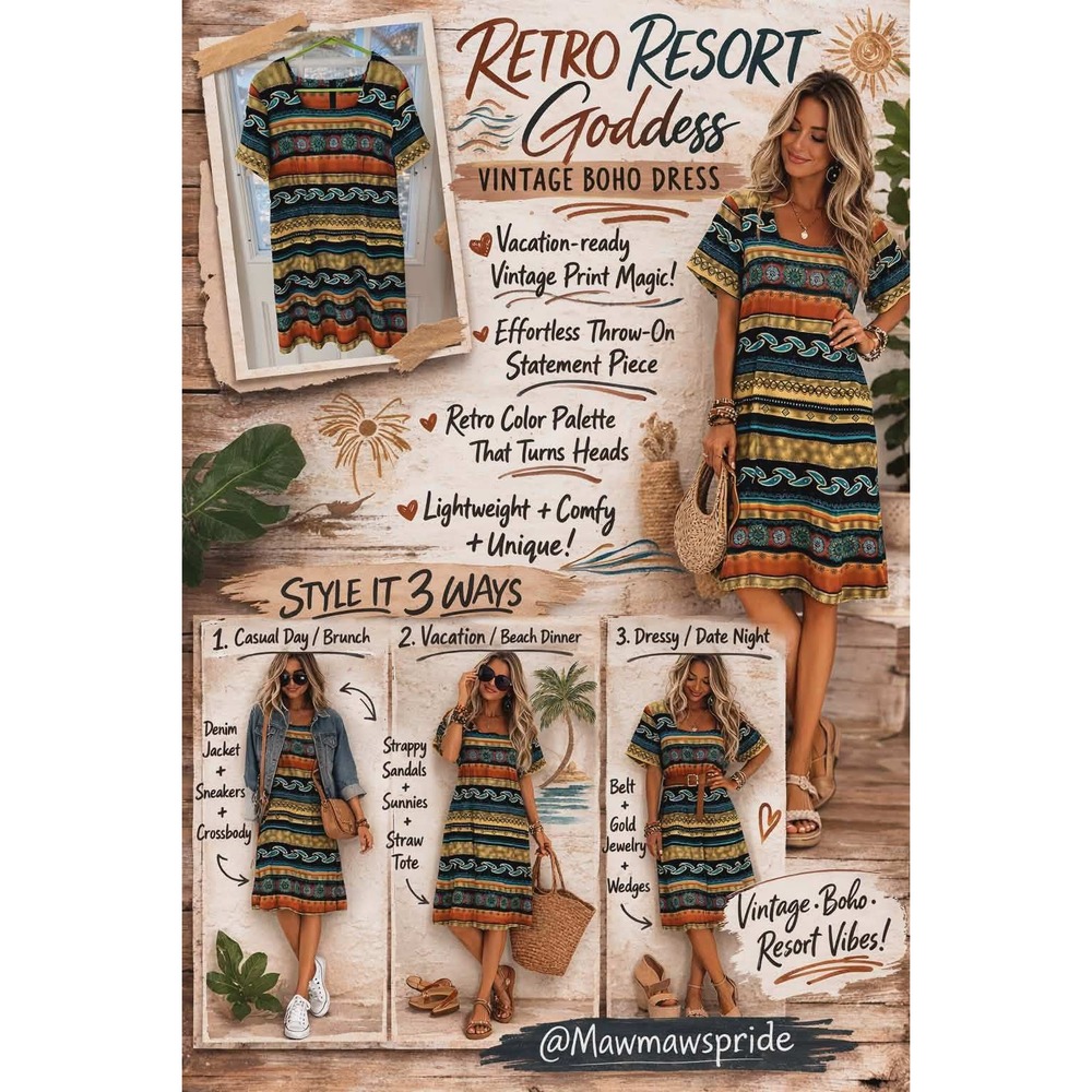 RETRO RESORT Sag Harbor Dress Womens 18 Retro Boho Paisley Floral Sheath